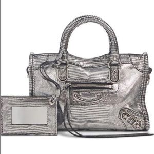 GENTLY USED !!!! NANO CITY AJ LIZARD EMBOSSED LEATHER TOTE - METALLIC IN SILVER